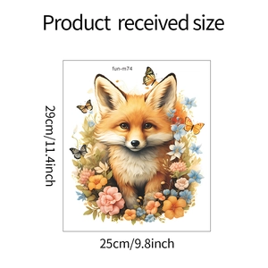 Detailed view of fox and flower wall sticker with dimensions 29cm x 25cm for bathroom decor