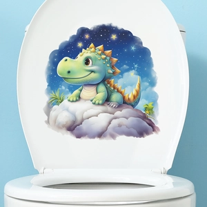 Cartoon Dreamy Starry Sky Dinosaur Toilet Sticker Waterproof PVC Bathroom Home Decorative Decal Self Adhesive Wall Sticker