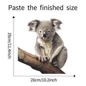 Detail view of cute koala wall sticker showing the finished size of 26cm x 29cm