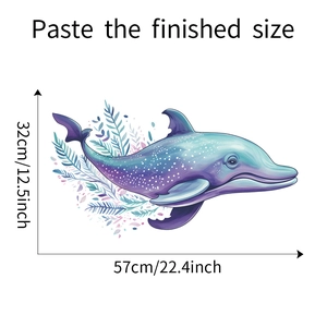 Detail view of cartoon dolphin wall sticker with dimensions 57cm x 32cm for kids room decoration
