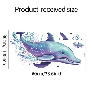 Detail showing cartoon whale wall sticker received size 60x30cm for nursery decor