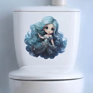 Simpatica ragazza cartone animato adesivo su serbatoio WC per decorazione del bagno