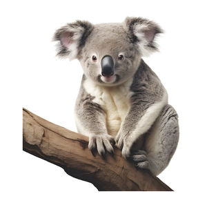 Cute koala sitting on a tree branch wall sticker for home decoration with white background