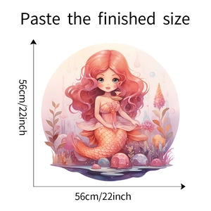 Détail d'un sticker mural rond sirène avec des dimensions précises de 56cm de diamètre