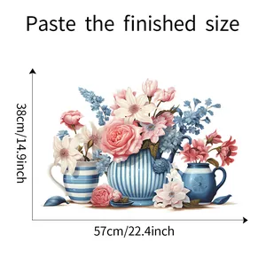 Detailed size specifications for the flower vase wall decal showing 38cm by 57cm dimensions