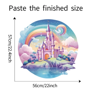 Detailed view of watercolor castle wall sticker with dimensions 56cm x 57cm for nursery