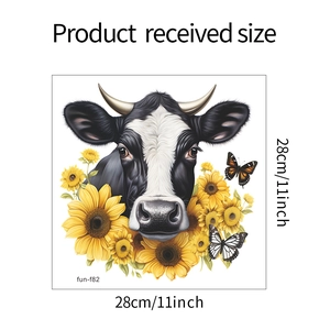 Tableau des tailles détaillé pour autocollant mural 28x28cm vache, tournesol et papillon