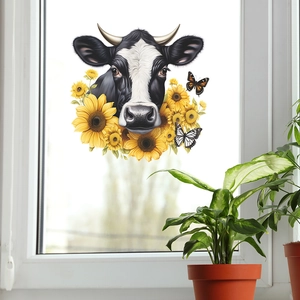 Autocollant de fenêtre vache et tournesol pour décoration murale créative de maison