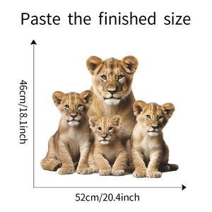 Detail of lion cub wall stickers showing realistic fur texture and finished product dimensions