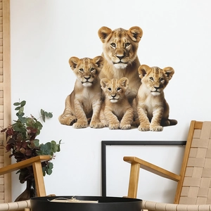 Realistic Lion Family Wall Sticker Removable PVC Animal Mural For Kids Room Living Room Bedroom Home Decor