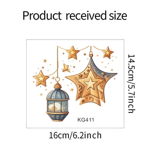 Detailed dimensions of star moon wall sticker KG411 with lamp pattern size 14.5x16cm
