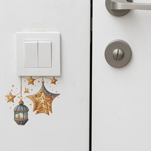 Star and lantern wall stickers with navy and gold patterns for elegant home decor
