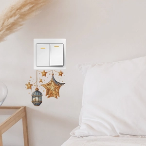 Star and lantern wall sticker for home decor with gold and blue geometric patterns