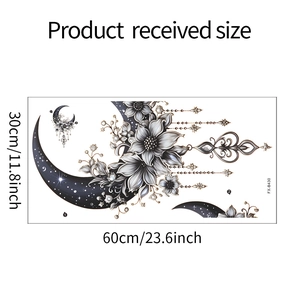 Floral moon wall sticker detail showing the product dimensions of 30cm by 60cm