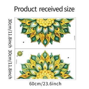 Detailed dimensions of green mandala wall stickers showing two sheets of 30x60cm size