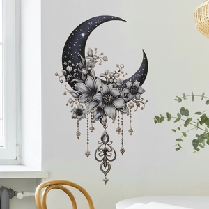 Bohemian Moon Floral Starry Sky Wall Sticker PVC Self-Adhesive Removable Decal For Living Room Bedroom Home Decor