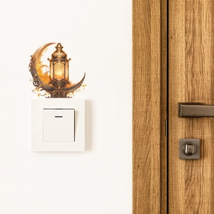 Eid Moon and Lantern wall sticker in golden bronze for bedroom switch decoration