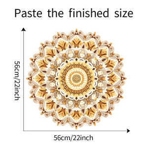 Detailed view of retro mandala pattern wall decal measuring 56cm in diameter