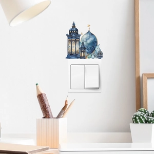Blue Muslim style lantern wall decals for festive bedroom and living room decor
