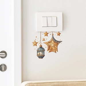 Ramadan Eid Mubarak Wall Sticker Creative Golden Stars Lantern Pattern PVC DIY Switch Decor For Bedroom Home Wall Decal