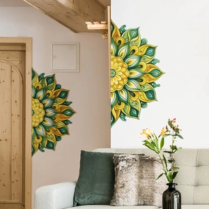 Green and yellow mandala wall sticker for living room bedroom background decor