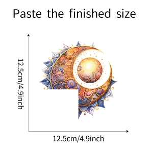 Detailed size chart showing mandala sun and moon switch sticker dimensions at 12.5cm