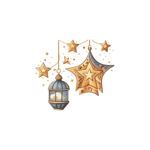 Creative blue and gold star lantern wall stickers for Ramadan festival decoration