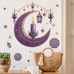 Purple moon and candle wall decals for Ramadan festival home decoration scenes
