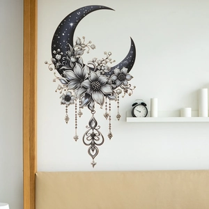 Creative flower moon wall sticker with tassels for modern bedroom and living room decor