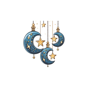 Blue and gold crescent moon and star pendant ornaments for Ramadan festive decoration