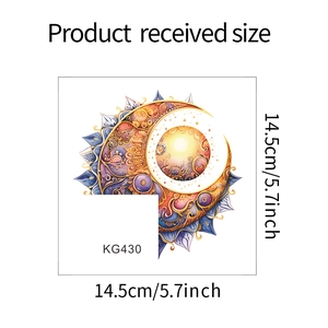 Detail of sun and moon wall sticker KG430 with 14.5cm size markings on white background