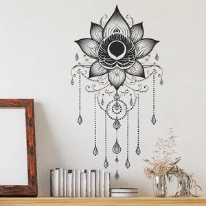 Adesivo murale mandala loto etnico con ciondoli a goccia per decorazione interna