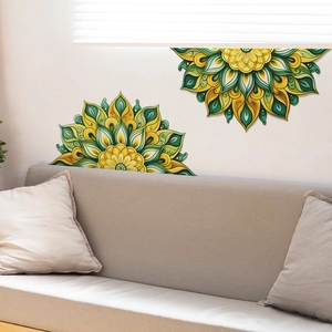 Green and yellow mandala wall stickers for bedroom and living room background decor