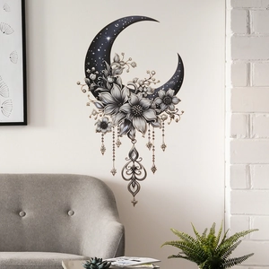 Creative moon and floral wall sticker with bohemian style for living room home decor