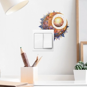 Sun Moon Mandala PVC Switch Sticker Decorative Socket Wall Decal For Living Room Bedroom Bohemian Artistic Wall Sticker
