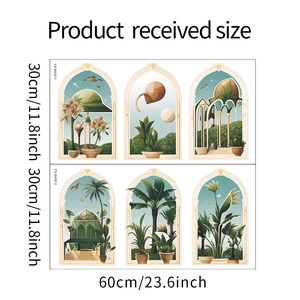 Macro detail of tropical plant wall stickers showing size 60x60cm for home decor