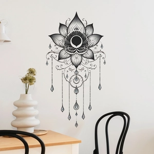 Adesivo murale mandala loto nero bohémien per decorazione camera e soggiorno