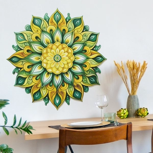 Mandala Wall Sticker PVC Bohemian Green Yellow Floral Mural Decal For Living Room Bedroom Background Wall Art Decoration