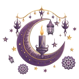 Ramadan purple and gold moon candle wall sticker with lanterns and stars decor