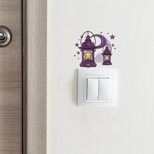 Ramadan Eid Dekoration Lila Laterne Mond Stern Wandtattoo PVC Selbstklebend Abnehmbar Lichtschalter Aufkleber Für Haus Dekor