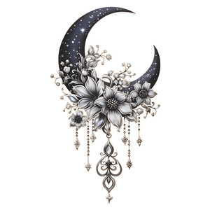Creative floral moon wall sticker with stars and hanging pendants for home decor