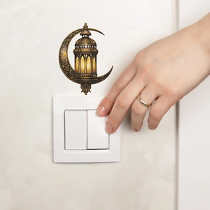Creative moon and lamp wall sticker with Islamic patterns for bedroom switch decoration
