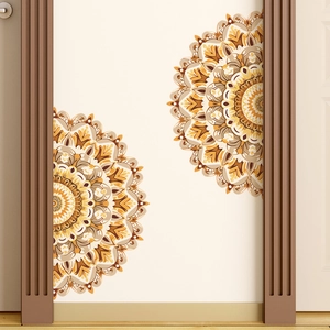 Retro mandala glass window stickers set in warm beige and brown tones for home decor