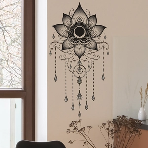 Adesivo murale mandala loto etnico con ciondoli pendenti per decoro casa in stile boho