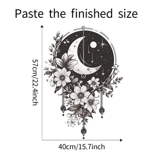 Detailed dimension guide for moon and flower wall sticker measuring 57cm by 40cm