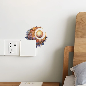 Creative sun and moon mandala wall sticker for light switch decor in bohemian style