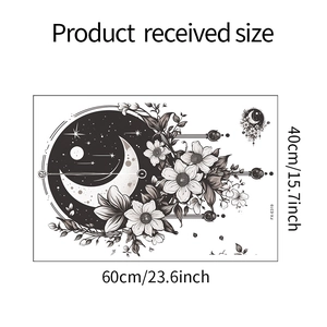 Detail view of the FX-E319 floral moon and sun vinyl wall sticker with exact dimensions
