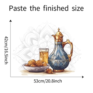 Detail of Middle Eastern style teapot wall sticker with size dimensions of 53x42cm