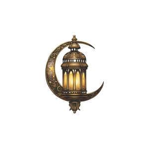 Golden moon pendant lamp wall sticker with intricate hollow patterns for Eid decoration