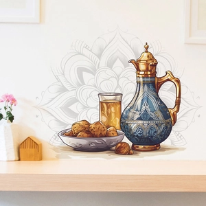 Arabic style tea pot and dates wall sticker set for kitchen and dining room decor